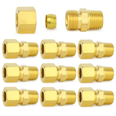 Brass Compression Tube Fitting 1/4 Inch OD By 1/8 Inch NPT Male Union Connector, 10 Pack, corrosion-resistant brass plumbing fittings