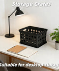Durable Plastic File Crate With Ergonomic Handles For Letter And Legal Size Documents, Space Saving Modular Stackable Storage Bin on desk