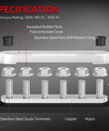 Beefy 300 Amp Bus Bar Terminal Block With Cover For Marine And Automotive Power Distribution, 12V System, Six M10 Terminal Studs