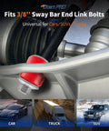 Three Eighths Inch Universal Sway Bar Bushing Repair Kit With Stainless Steel Washers And Nuts For Front Stabilizer Bar Bushings, Built Tough, Corrosion Resistant Hardware, Easy Install in red bushing on sway bar