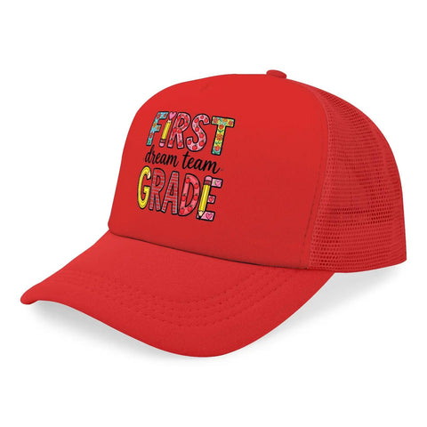 Too Cool For 1st Grade Baseball Hat For Women Vintage Red Trucker Cap With Front Artwork
