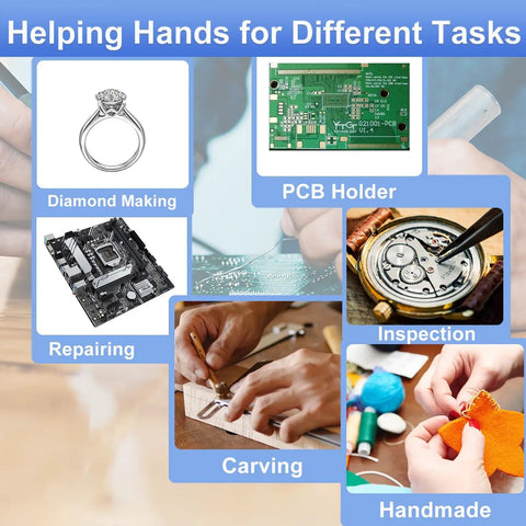 Magnetic Helping Hands Soldering Station No Fuss Setup With 10X Magnifying Glass And Light Four Flexible Arms PCB Holder concept