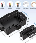 Diagram of IP54 Splash Proof Outdoor Electrical Box Cover For Power Strips And Holiday Lights showing large and small sizes, black