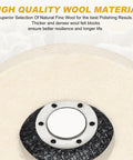 Close-up of Top Shelf Natural Wool Felt Polishing Pads 4.5 Inch Angle Grinder Buffing Wheels showcasing high-quality wool material.