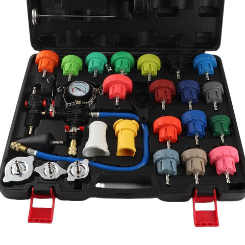 Universal Radiator Pressure Tester Kit With Pump Gauge For Coolant System Leak Detection And Vacuum Refill Tool Auto Cooling Water Tank Diagnostic Adapter Set Heavy Duty