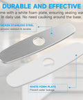 10 Inch Brushed Nickel Kitchen Faucet Deck Plate Cover Easily Fits Three Hole Sinks To Hide Unused Mounting Openings And Smooth Over Patchy Vanities For That Clean Tight Look Every American Home Deserves showing stainless steel deck plate and white foam plate.
