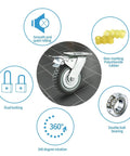 8 Inch Heavy Duty Rubber Caster Wheels Set Of 4 Anti Slip Swivel Casters with 360 Degree Ball Bearing Top Plate, shown with features