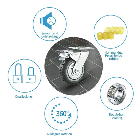 8 Inch Heavy Duty Rubber Caster Wheels Set Of 4 Anti Slip Swivel Casters with 360 Degree Ball Bearing Top Plate, shown with features