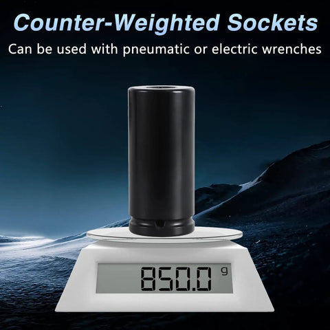 17mm 1/2 Inch Drive Harmonic Balancer Socket Built Tough Heavy Duty Deep Well 6 Point Impact Socket on digital scale.