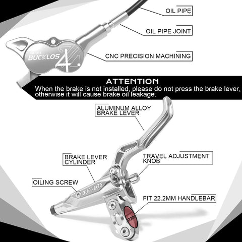 Diagram of Beefy Four Piston Hydraulic Disc Brake Set For Mountain Bikes Ebikes And Fat Bikes with labeled parts
