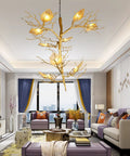 Make Your Spot Hit Different With This Top Notch Nine Light Art Branch Ceiling Pendant Light Featuring Chinese Zen Inspired Hanging Design And Durable Metal Build in a modern living room.