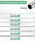 Front view: six-piece 304 stainless steel tube kit, 300mm tubes, OD 1–6mm, wall 0.15–0.6mm.