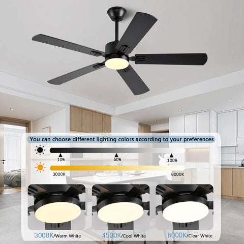 52 Inch Modern Ceiling Fan With Lights App Remote Control Low Profile Reversible DC Motor 6 Speeds for indoor use