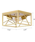 Two Light Modern Gold Flush Mount Ceiling Fixture With Metal Square Design Semi Flush Mount Lighting, dimensions shown