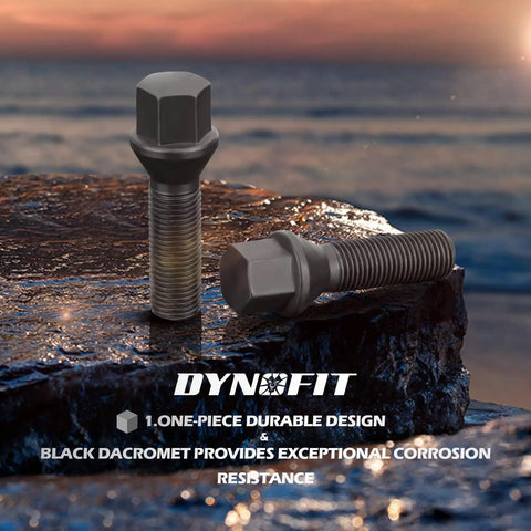 Upgrade Your Rig With These Slick Extended Lug Bolts Featuring M12x1.5 Thread And Sixty Degree Conical Seat Designed For Aftermarket Wheels With Spacers To Securely Mount Your Bmw M3 M5 M6 X1 Z3 1 Series Three Series, black Dacromet bolts in natural setting.