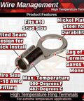 High Temp Ring Terminals 12 To 10 Wire Size Number 10 Stud Nickel Plated Steel Heavy Duty Electrical Connectors For HVAC Pro Grade Industrial Kilns Space Heaters Ovens And Fryers Pack Of 100 shown with features displayed