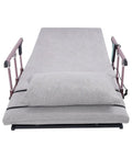 Heavy Duty Electric Bed Backrest With Remote, adjustable seat with gray cushions and foldable armrests for elderly assistance.