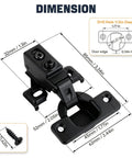 10 Pack Half Overlay Soft Close Cabinet Hinges Constructed From Durable Stainless Steel featuring dimensions and black mounting hardware.