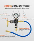 Copper coolant refiller with gauge, iron chain, and blue PU hose for Heavy Duty 28 Piece Universal Radiator Pressure Tester Kit.