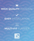 Infographic highlighting features of Two Pack Toto Toilet Flapper Replacement Kit For 3 Inch Flappers with high quality material.