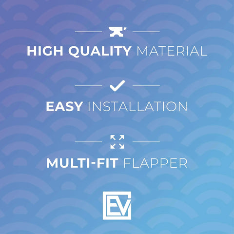 Infographic highlighting features of Two Pack Toto Toilet Flapper Replacement Kit For 3 Inch Flappers with high quality material.