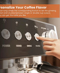 No Fuss Home Espresso Machine With Built In Grinder And Stainless Steel Milk Frother Wand For Killer Lattes And Smooth Shots Quick 20 Bar Brew Setup For Your Daily Grind control panel showing grind and cup size options