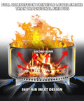 Diagram showing the Smokeless Fire Pit For Outdoors, Portable Wood Burning Camping Stove with full combustion airflow.