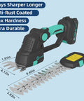 Cordless Hedge Trimmer With Battery 20V No Cords For Quick Hedge Edging And Lawn Cleanup 2 In 1 Grass Shear And Shrub Trimmer Includes 2x 2Ah Batteries And Charge Base, showcasing anti-rust blades.