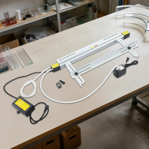 24 Inch 1000W Acrylic Heat Bending Machine With Water Cooling For Plexiglass Plastic on a workbench with various materials.