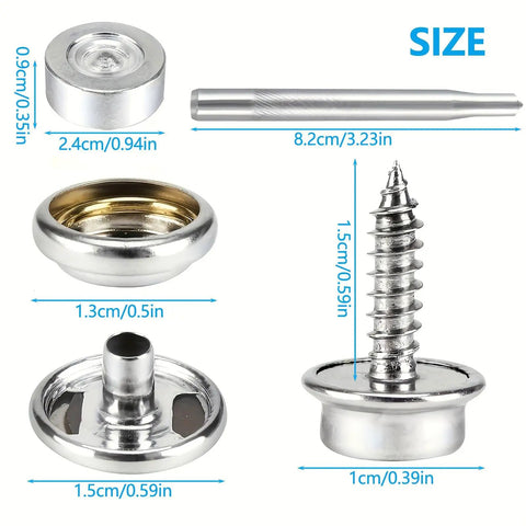 Marine Grade 60 Piece Three Eighths Inch Metal Snap Button Kit With Tools For Boat Covers Awnings And Upholstery