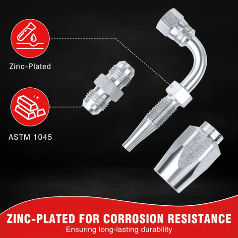 AKM 2-pack 90-degree hydraulic hose field repair kit, 1/4 in ID, zinc-plated fittings