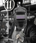 Durable P C Welding Helmet Replacement Lenses With 2.0 Magnification Goggles For Eye Safety And Easy Installation On Any Mini Welding Gear worn by a welder.