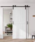 38 Inch By 84 Inch Bypass Barn Door with 6.6 Ft Track Hardware Kit Included, H Shape Solid Core MDF Build, White, installed view