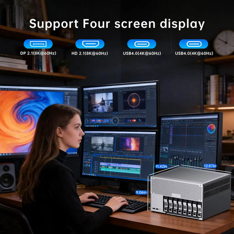 Eight Bay Desktop Nas Tower Armed With Intel Core Ultra 9 Chipset And Thirty Two Gb Ram Serving Up Knockout Speed in a home office setup.