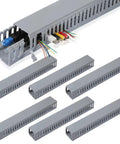 Six Piece Open Slot Wiring Raceway Duct For Under Desk Cable Management And Cord Track To Hide Computer Wires Easy Install With Tape And Screws Black PVC