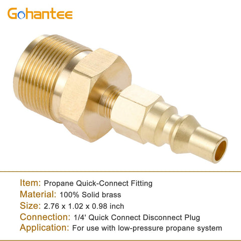 Brass Propane Quick Connect Fitting For RV And Camper Grills, 1 Quarter Inch Disconnect Plug Kit With 1lb Bottle Tank Thread