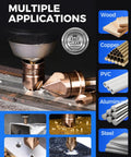 Image showing the Top Shelf M35 Cobalt Countersink Drill Bit Set With Six Knockout Chamfer Tools in action on wood and metal.