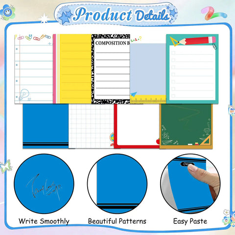 Nine Styles Sticky Notes Set For Teachers Back To School Gift With 450 Sheets Total 50 Sheets Each, various note styles shown