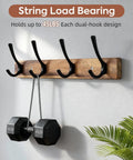 Acacia Wood Wall Coat Rack With Heavy Duty 4 Double Hooks, 15 Inch Long Hat Rack For Coats, Bags, Towels, And Leashes