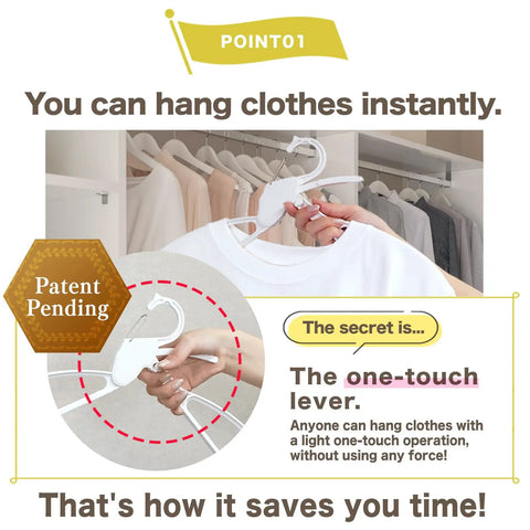 One Touch Quick Release Hangers With Collapsible Neckline Protection, Space Saving Cascading Closet Organizer, 10 Pack