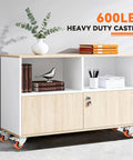 Wooden cabinet with books and decor on heavy duty 2 inch plate caster wheels set of 8 with brakes 150 lb capacity each dual locking swivel casters