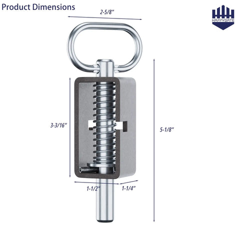 Heavy Duty Trailer Gate Latch With Auto Closing Spring Lock For Weld On Tracks Includes Two Pack side view displaying dimensions.
