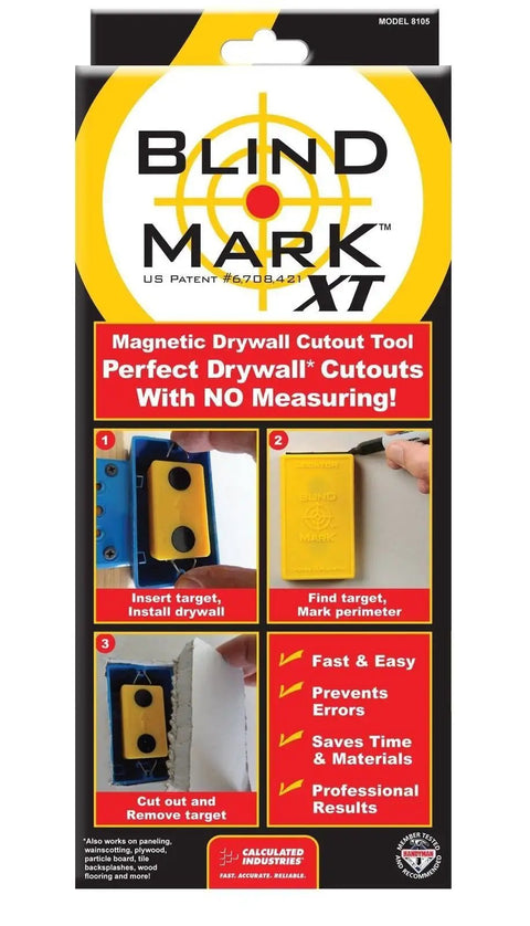 Packaging of Drywall Electrical Box Locator Tool With Rare Earth Magnets Blind Mark Kit With 3 Magnetic Targets shown.