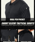 Men's Black Quick-Dry Polo Shirt For Work And Tactical Use, featuring dual pen pocket and sunglasses loop.