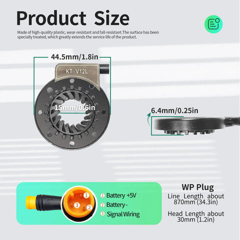 Size details of Ride Ready V12 L Dual Hall Pedal Assist Sensor For Ebike Left Crank With 12 Magnets Signal Output KT PAS