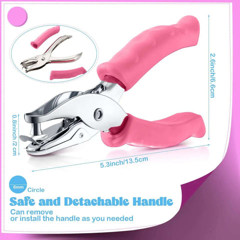 Pink 12 Pack One Quarter Inch Single Hole Paper Punch with Easy Grip Handles for DIY Crafts, 5.3 inch metal tool with rubber grip