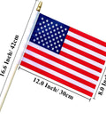12 Pack 8x12 Inch All American Flags On Sticks With Wood Poles And Kid Safe Spear Tops for parades and patriotic displays.