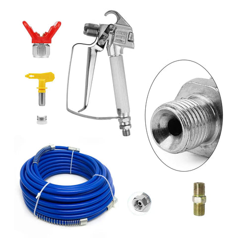 65 Ft Airless Spray Gun Hose Kit With 8 Inch Extension Pole Tip Guard 517 Tip 3600 Psi Max 1 Quarter Inch Airless Paint Spray Hose