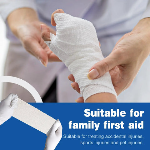 Gauze Roll Bandage Pack 3 Inch By 4.1 Yards Soft Nonstick Breathable Wound Wrap for First Aid and Medical Use applied to hand