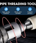 Dual Function Pipe Threading Tool Set For One Half And Three Quarter Inch Pipes With Internal And External Threads Integrated Cutting Electric Drill Compatible PVC Water Pipe Threader Kit Two Piece Set with threading tool close-up
